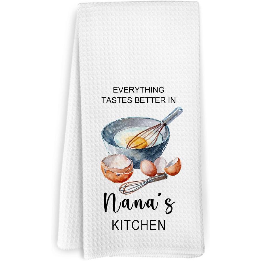 Nonna Gifts Kitchen Towels, Gifts for Nonni Grandma from Grandkids, Everything Tastes Better in Nonna's Kitchen Decorative Hand Tea Towels for