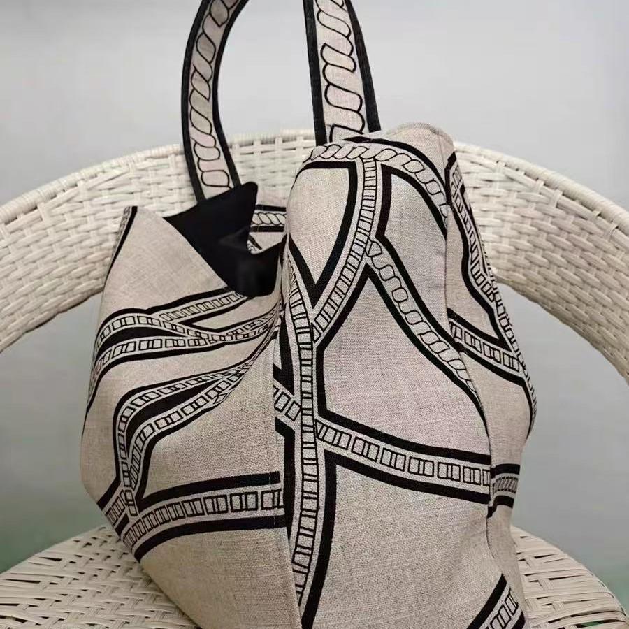 Linen Large Capacity Canvas Tote - Natural Woven Cloth Bag with Totem Design