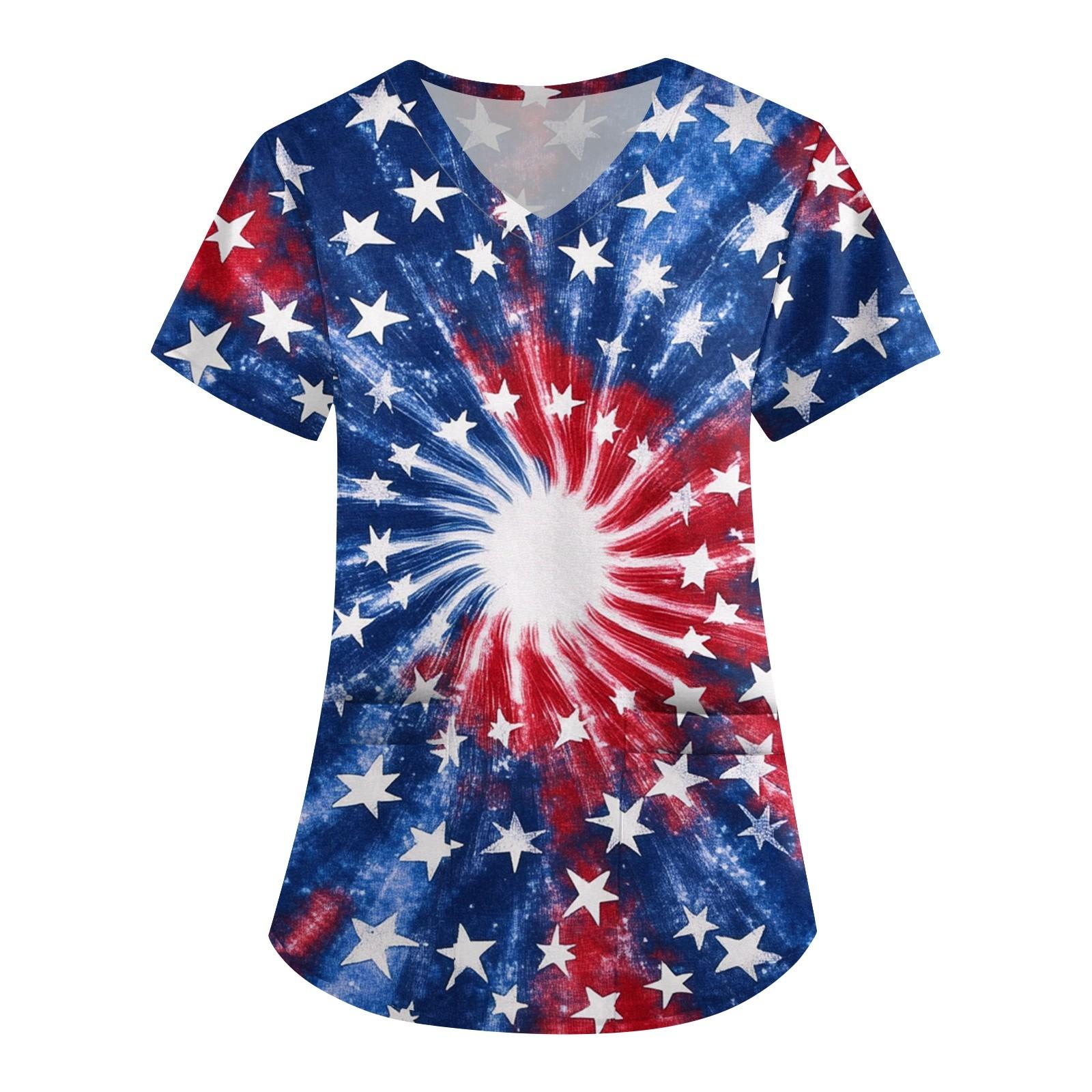

Women s Fashion V-neck Short-sleeved Work Dress With Pockets Independence Day Printed Top Carer Suit XL синий