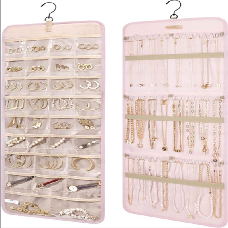 

Hanging Jewelry Organizer Storage with Hanger Metal Hooks Double-Sided Jewelry Holder for Earrings,Necklaces,Rings ,Wall,Door