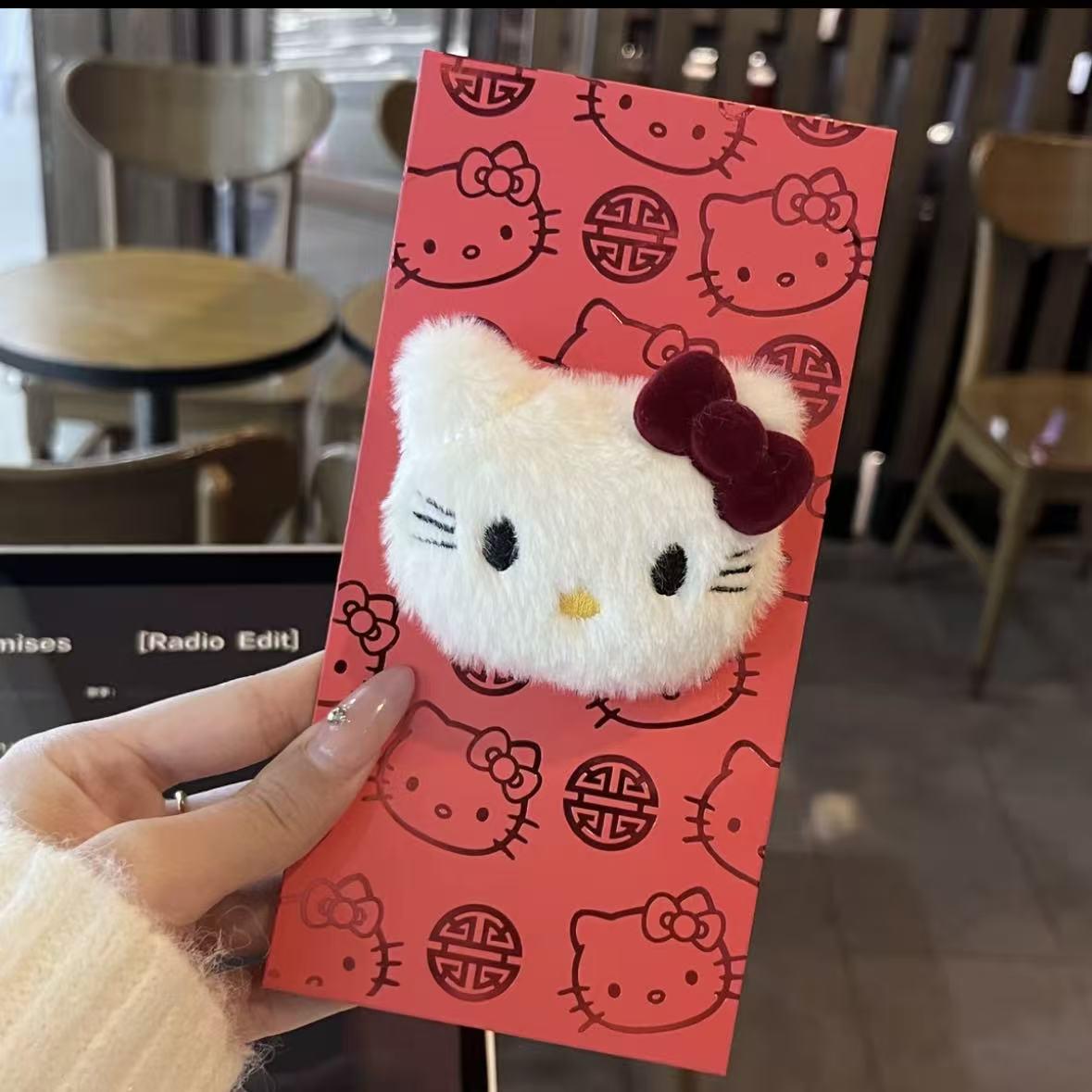

Kitty New Year Red Plush Doll with Cute Girlish Heart Lucky Money Bag for Spring Festival