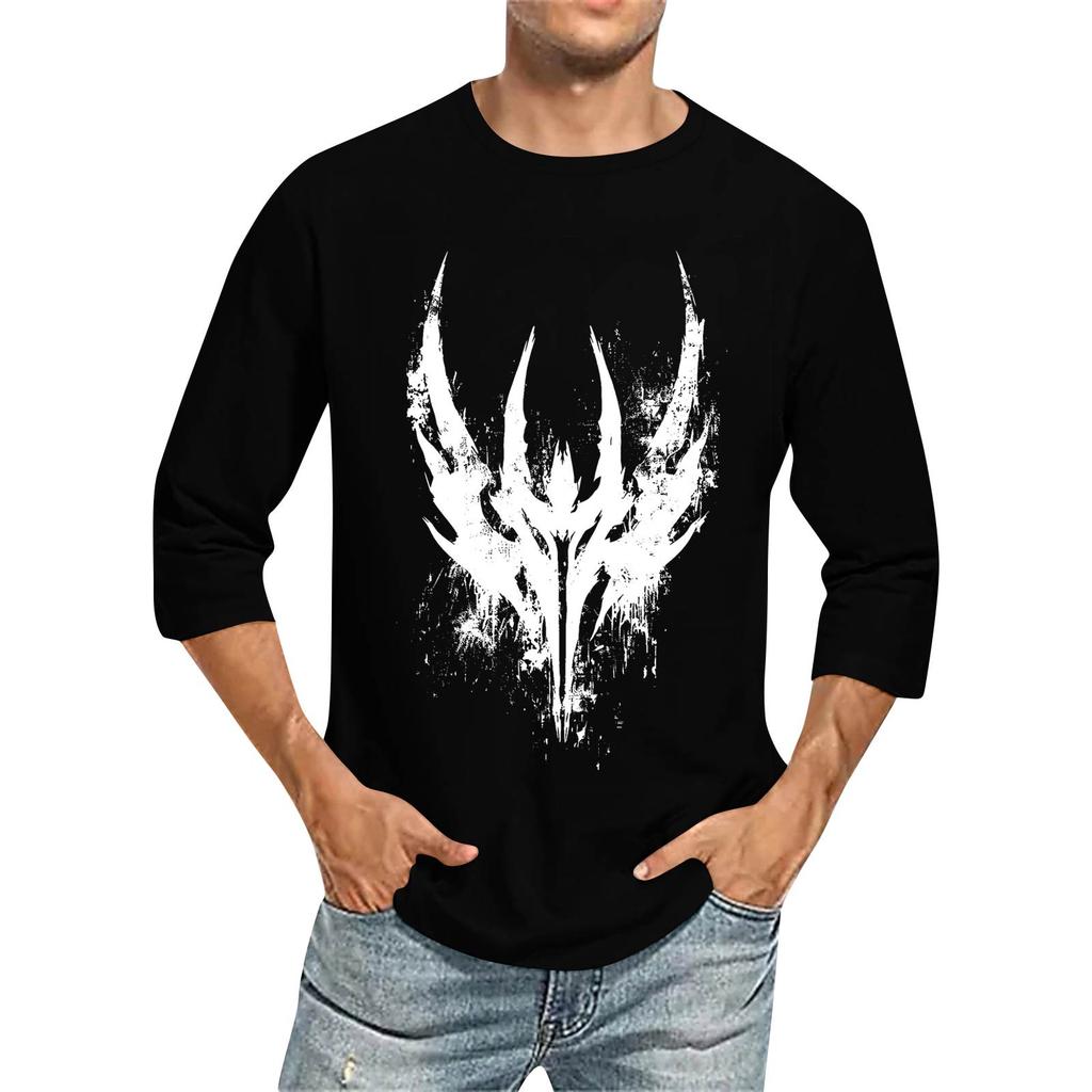 Men's Fashion Casual Seven-Point Sleeve Print Round Neck Top