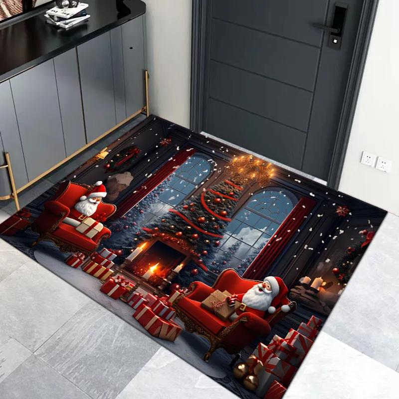 

Cartoon Christmas Winter Theme Non Slip Kitchen Bath Mat Home Carpet Waterproof Bedroom Rugs for Living Room Decoration 40x60cm 16x24 inch