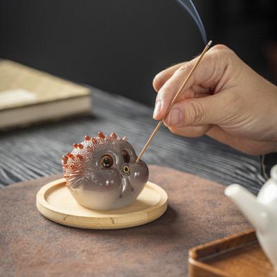 Pufferfish Incense Stick Holder Resin Globefish Tea Pet Figurine Incense Burner Home Office Tea Room Table Decoration Ornament