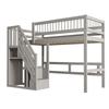 Letto in Legno Massello 90*200, Scaletta con Armadietto, Letto per Bambini, Letto per Ragazzi, Letto Singolo, Struttura in Legno Massello, Versione Alta, Grigio