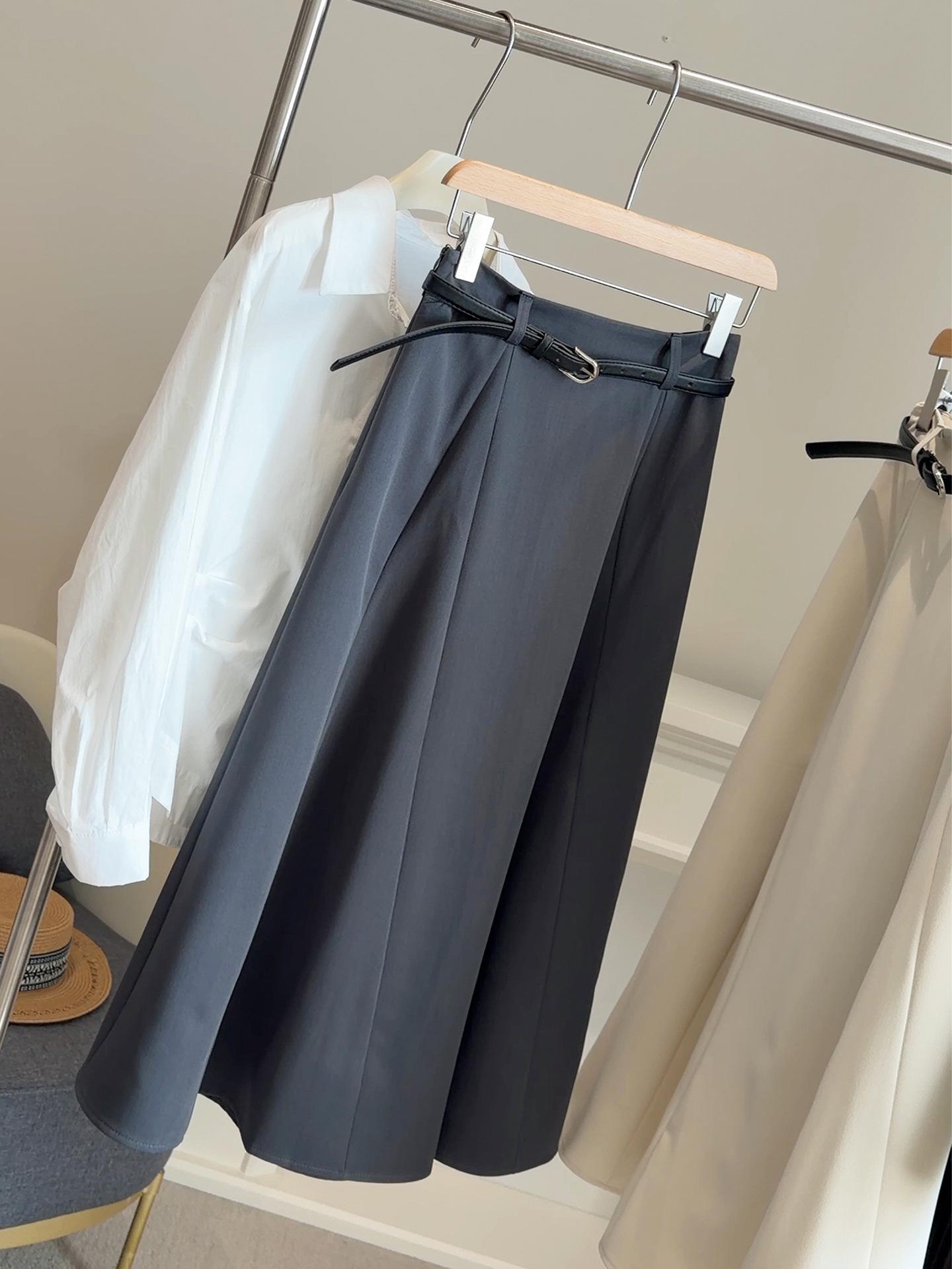 2026 Women’s High Waist A-line Half Skirt - Slimming Flare Draped for Spring/Autumn M серый