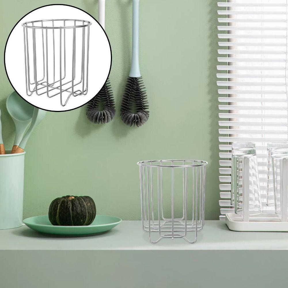 Multifunctional Trash Bag Holder Stainless Steel Rubbish Drain Basket  Organizational Tool