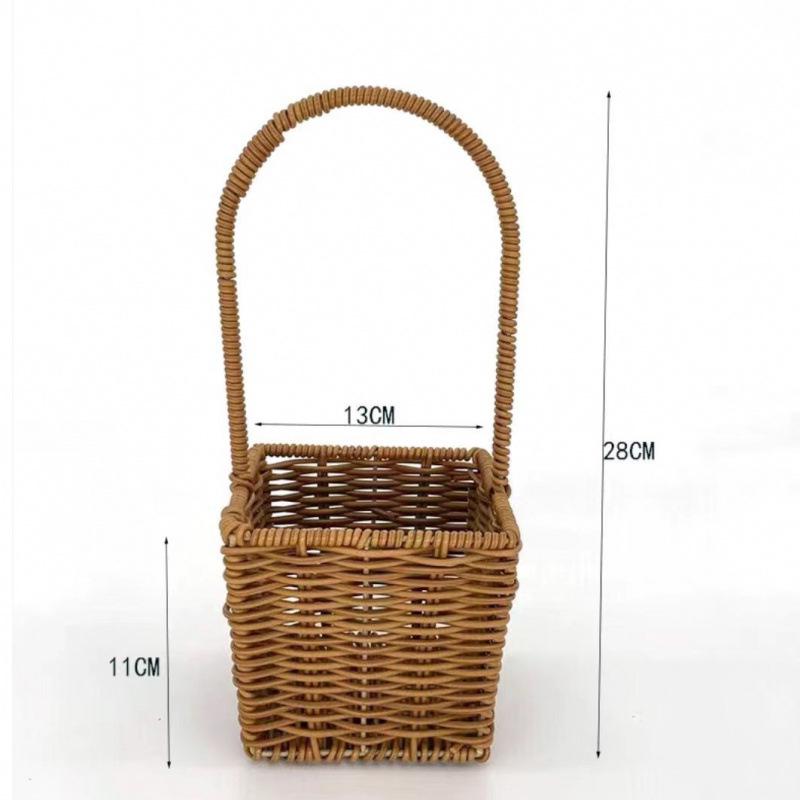 Pastoral-Style Handwoven Rattan Flower Basket - Small Decorative Green Plant Basket