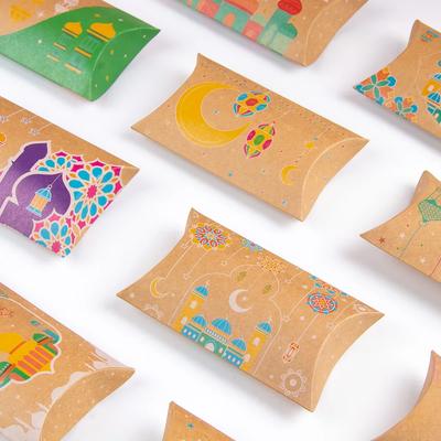 12pc Ramadan Eid Mubarak Pillow Shape Gift Kraft Bag Box Candy Cookie Pack Box Islam Muslim Party Ramadan Kareem Decoration Gift