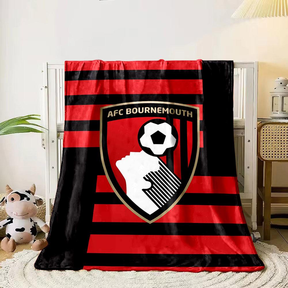 Red and black stripes background with a shield featuring a soccer emblem. for all seasons blanket lunch break throw gift 80cm x 120cm