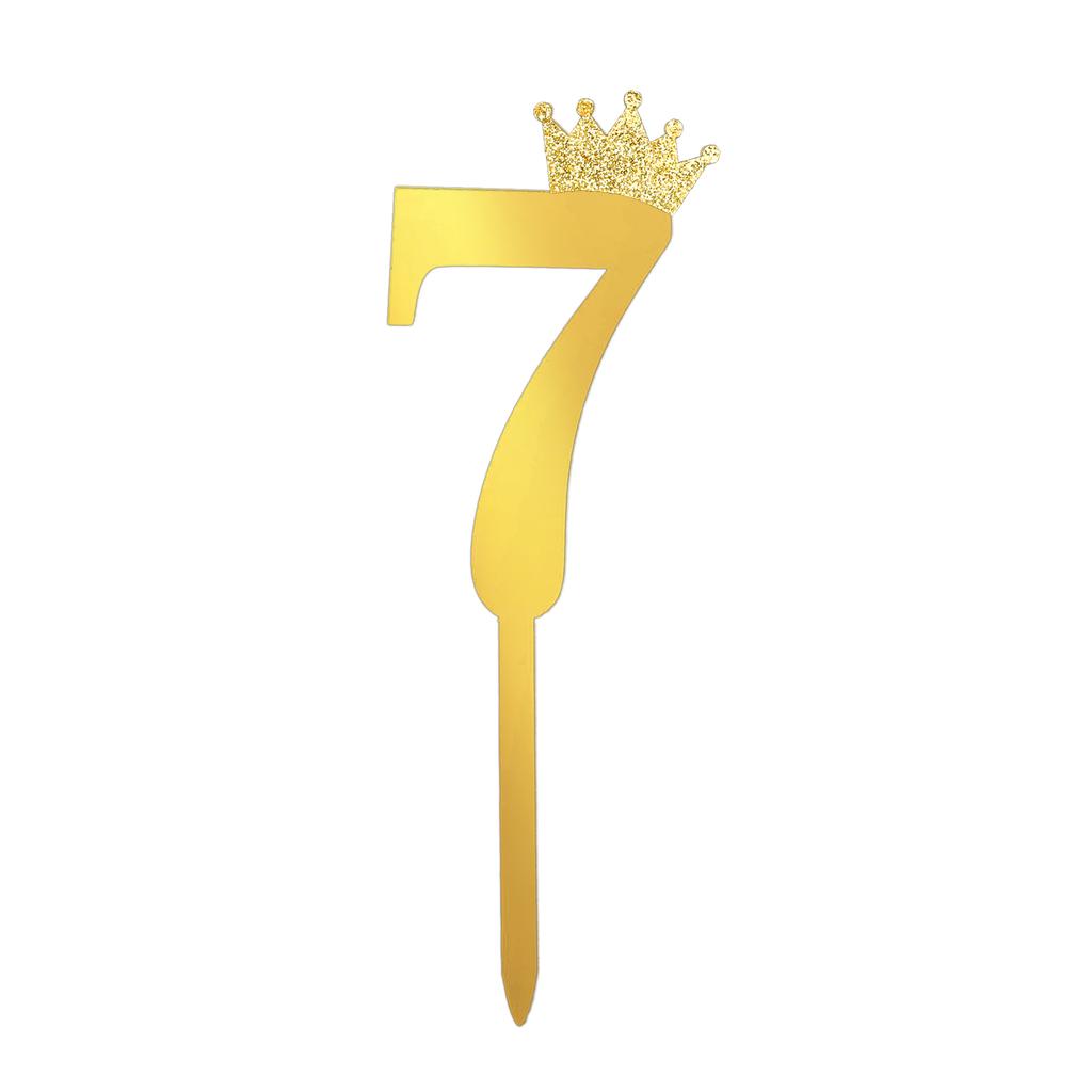 Number Cake Topper Gold Silver Crown Acrylic 0-9 Digital Birthday Party Cake Insert Cake Decoration Wedding Cakes Dessert Decor