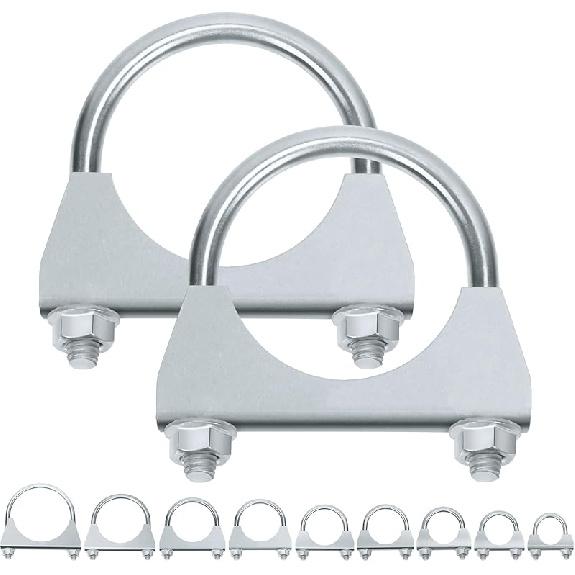 Swpeet 2Pcs Galvanized 2" - 50Mm Exhaust U Clamp Kit, Galvanized Muffler U-Bolt Clamps, Universal Heavy Duty U-Bolt Muffler Clamp Ideal For Tip Pipes