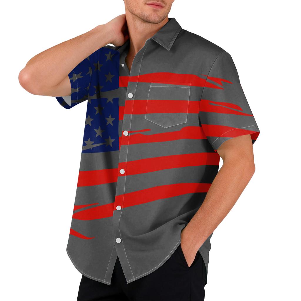 Men's Casual Printed Short Sleeve Open Front Cardigan, Independence Day Festival Tops