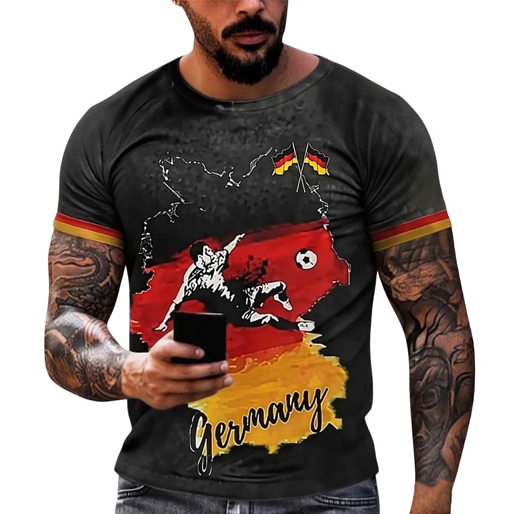 Men's Short Sleeve Crew Neck T Shirt with Soccer Player Print Germany Themed Casual Top for Sports and Daily Wear