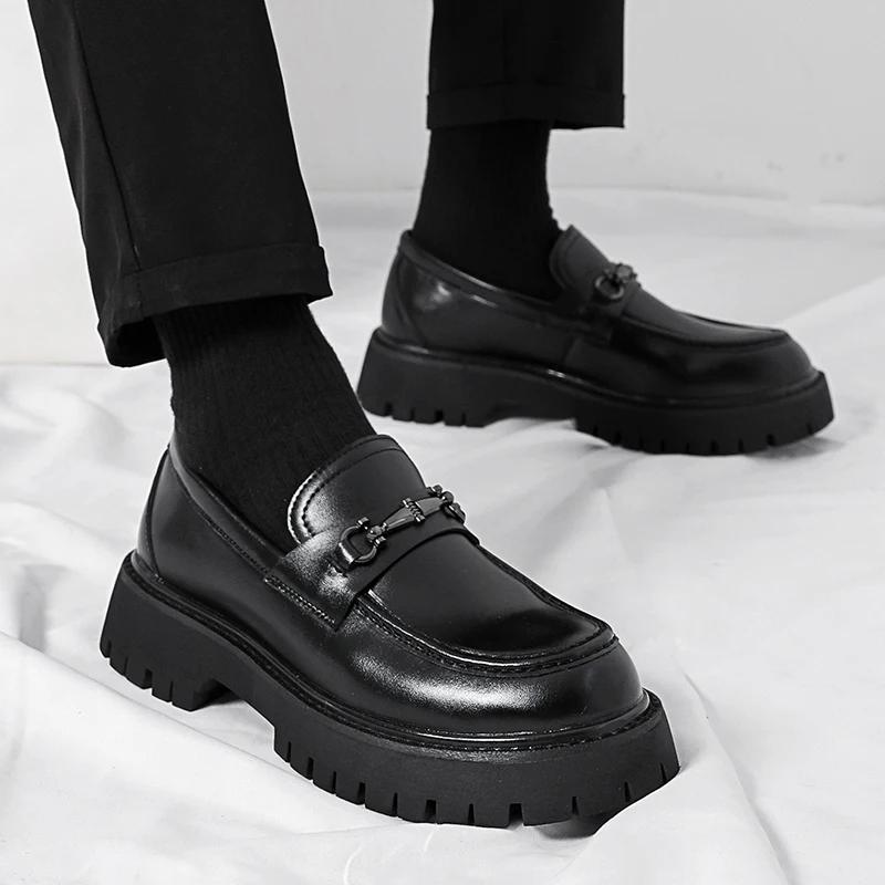 Fashion Comfortable Club Shoe Men Stylish Thick Bottom Footwear All-match Man Leather Loafers Lightweight Flats Business Work Shoes Male