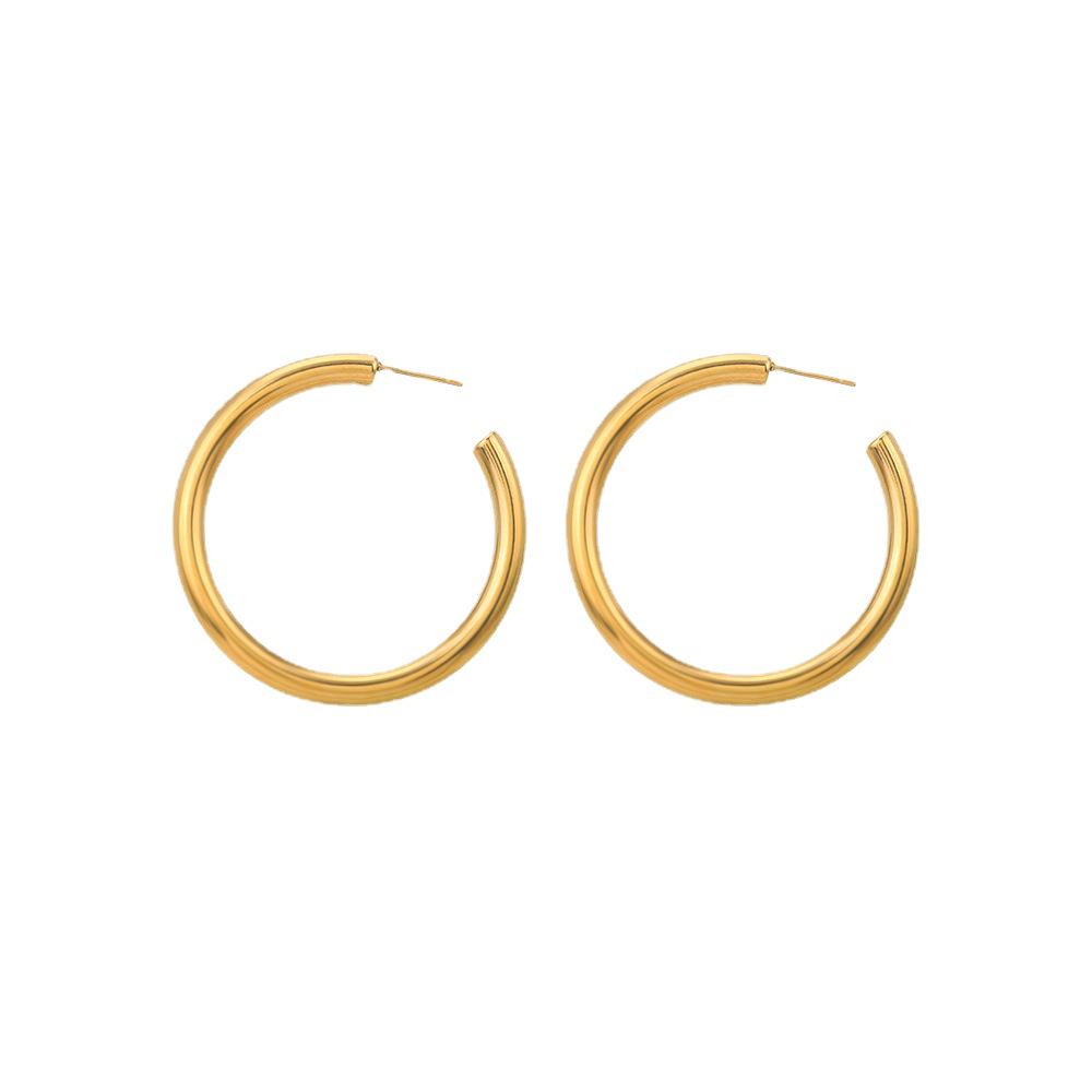 European and American Fashion Simple Plain Hoop Earrings: 20/25/30/40/50mm Stainless Steel Women's Hoop Earrings