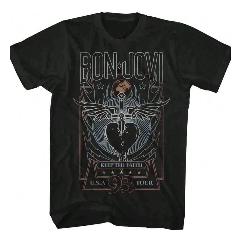 Camiseta Negra Bon Jovi 93 Tour Para Adulto S