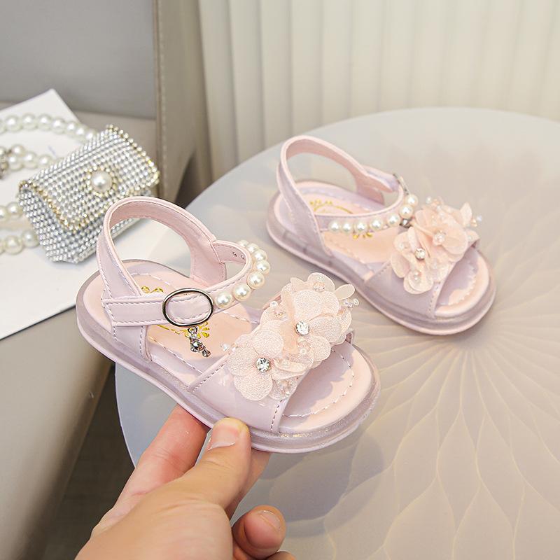 Summer Girls Flower Rhinestone Light Up Anti-Slip Princess Sandals For Baby Girls