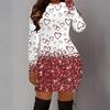 2025 Herbst und Winter Neu 3D Liebesmuster Druck und Färbung Damenmode Langärmeliges Rundhals Hüftbetontes Kleid Valentinstag Limited