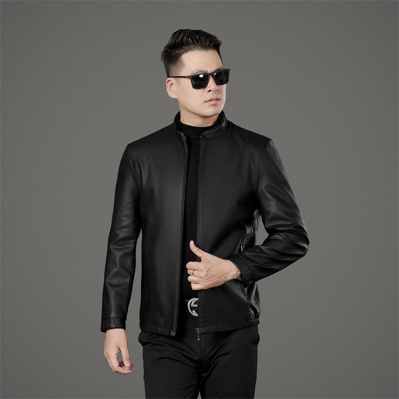 Vielseitige Lammlederjacke für Herren im Frühling und Herbst, Dünne Lederjacke, Samt-Papa-Jacke für die Mitte des Lebens