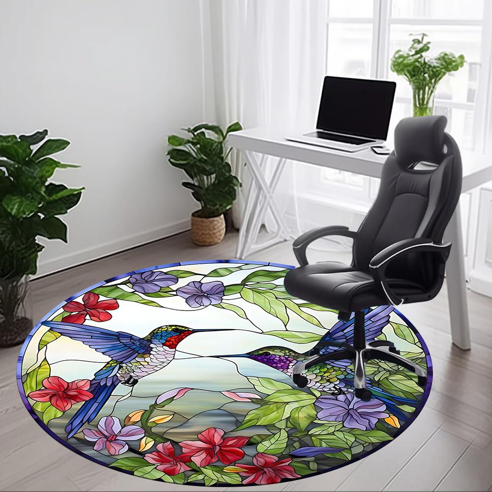 1pc Hummingbirds Stained Glass Chair Carpet for Office, Non slip, Soft and Durable Office Rug