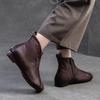 Johnature Sapatos femininos de couro legítimo, bota curta retrô confortável e de fundo plano