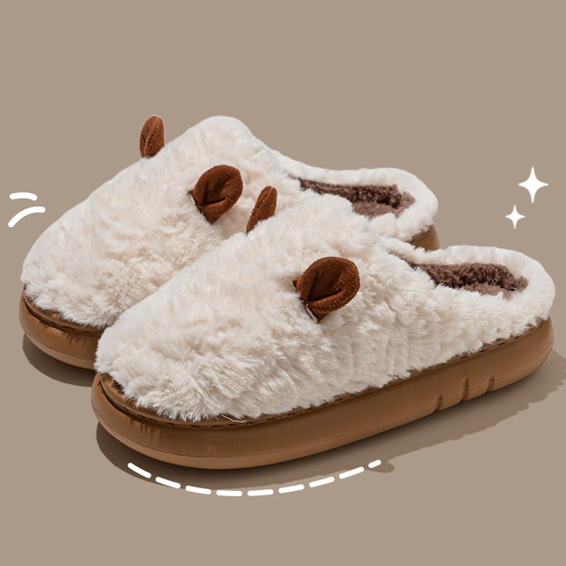 Fashion Cute Platform Plush Slippers for Women Couple Anti Slip Warm Fluffy Home Slides Woman Winter Soft Sole Cotton Indoor Shoes 45