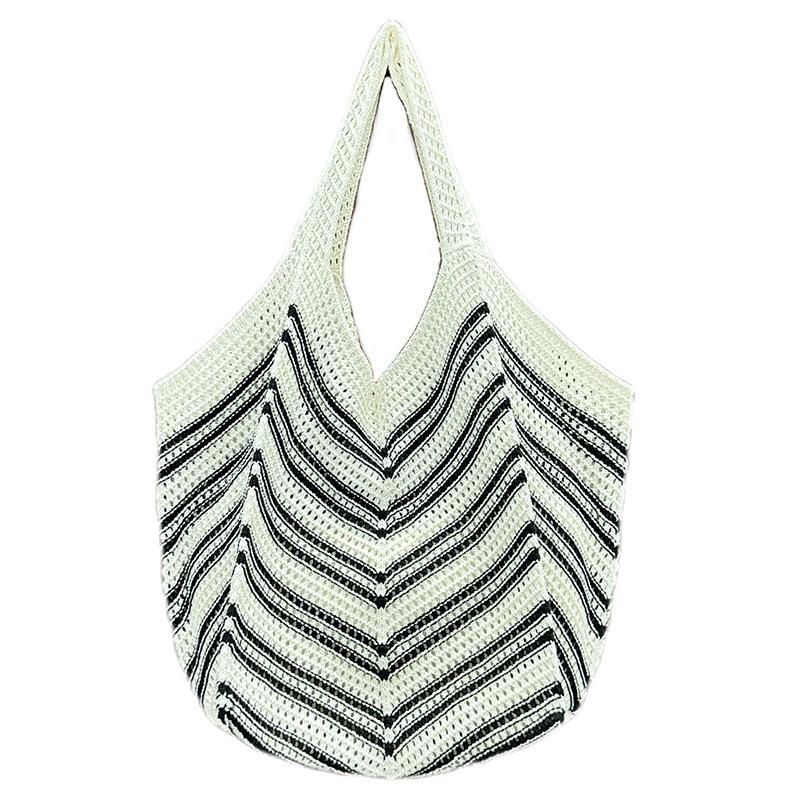 Versatile Knitted Bag for Women, Summer Casual Commuting Patchwork Woven Bag, Beach Vacation Style Beach Bag
