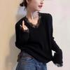 Women's French V-Neck Lace Base Layer Top - Soft & Smooth Korean Style, Autumn/Winter 2025 Collection, Simple Inner Wear