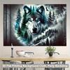 2D Blue Eyed Wolf Tapestry, Moonlit Forest Mountain Wall Hanging, Scenic Wildlife Decor