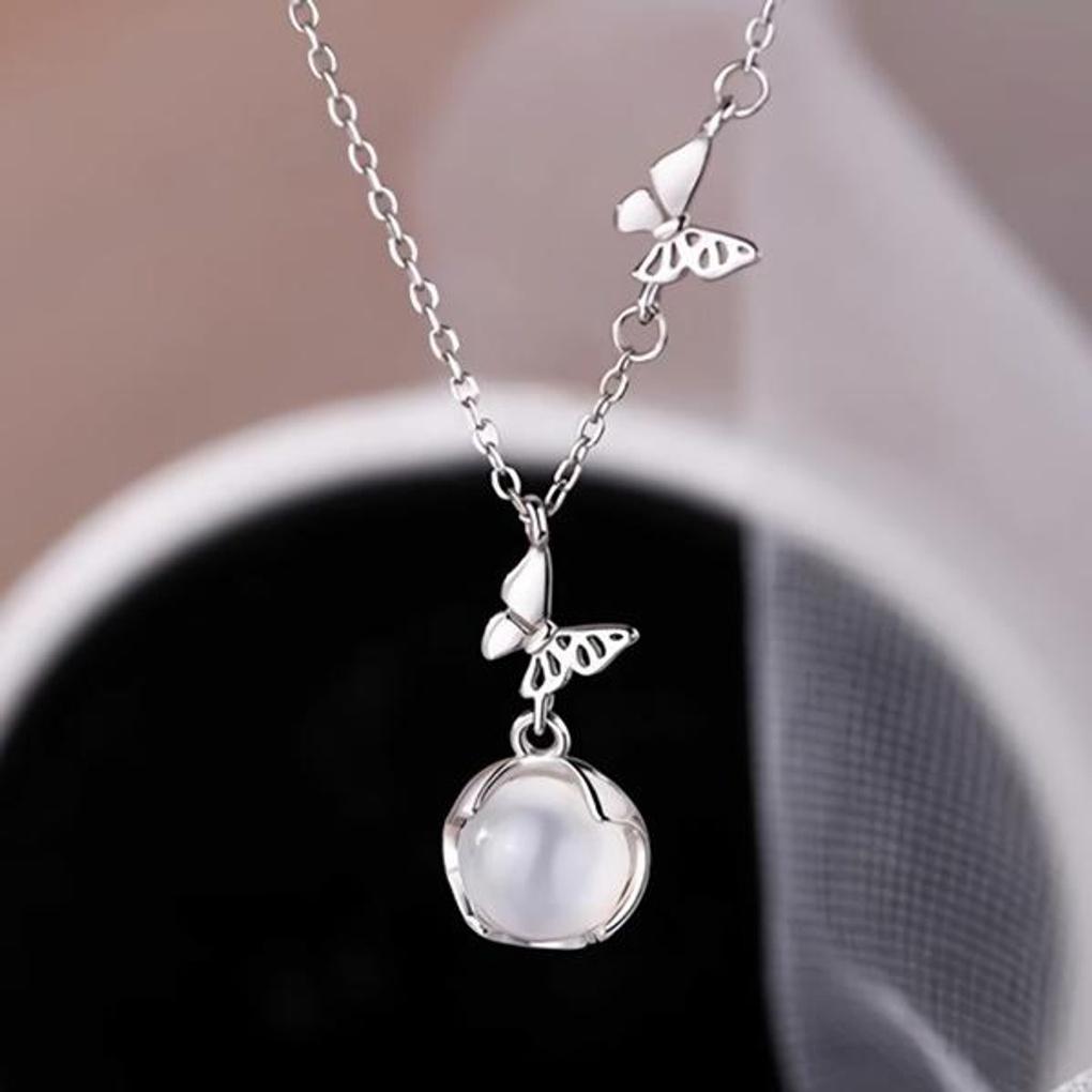 Women's Glass Bead Double Butterfly Necklace