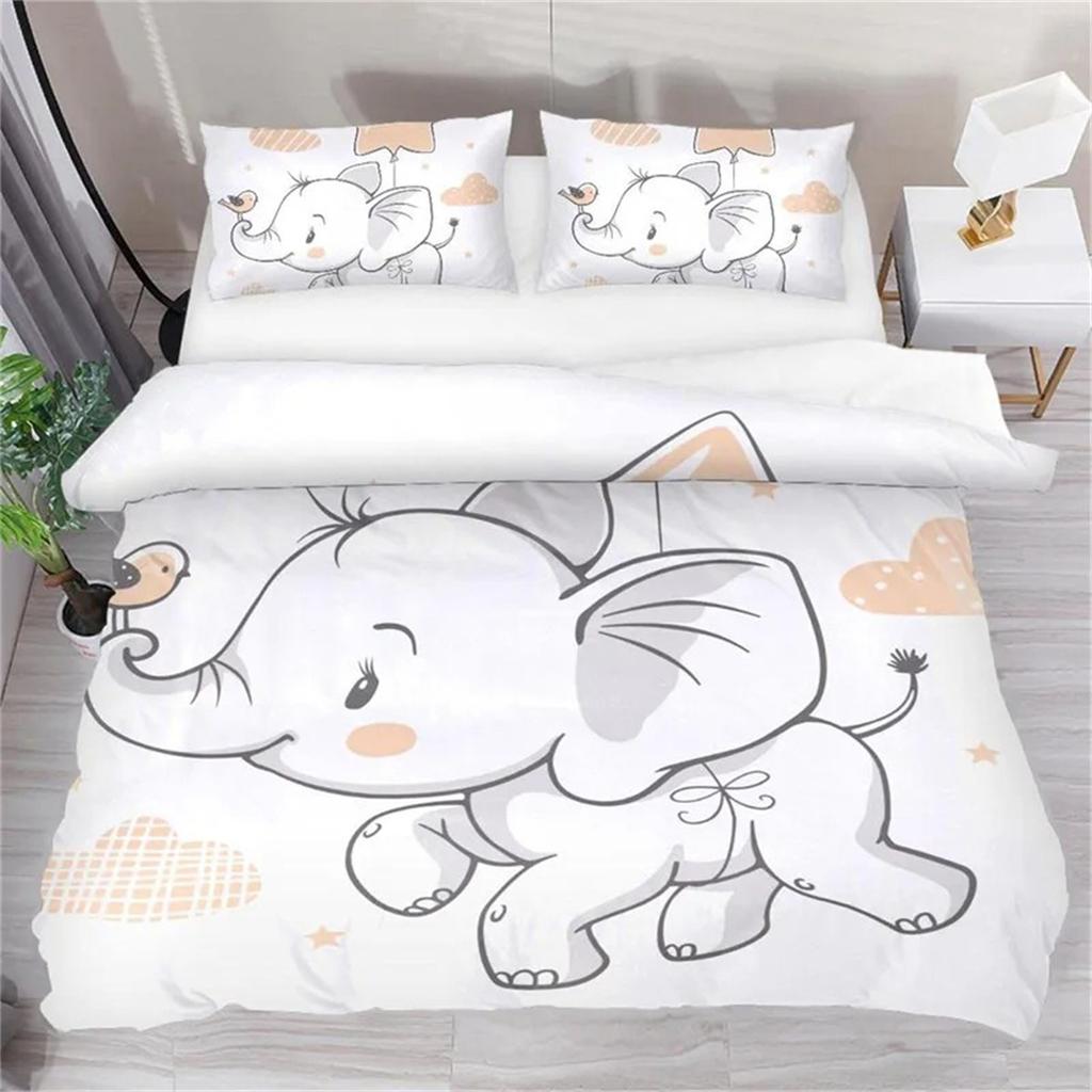 Baby Elephant Animal Bedding Sets With 1/2 Pillowcases 75*50Cm, 3D Printed Duvet Covers Bedding Set For Kids Teenagers Adults