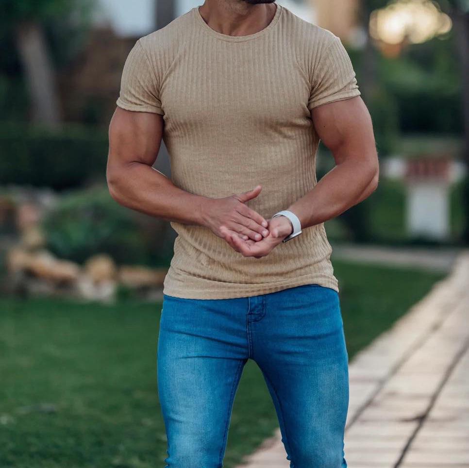 Men's Summer Sports Stand-Up Collar Striped T-Shirt