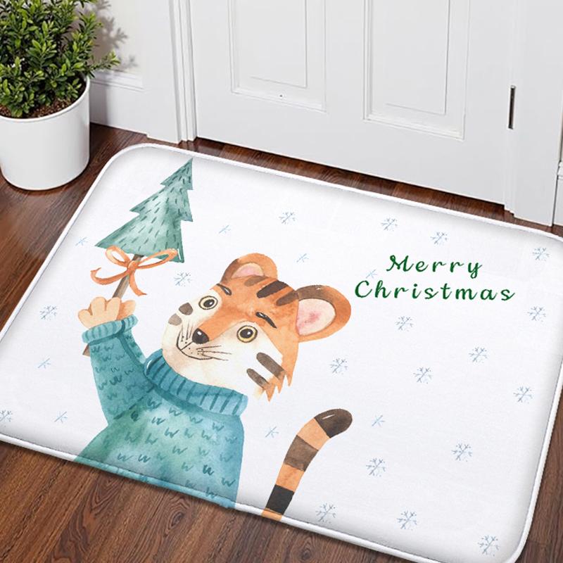 Christmas Snowflake Print Decorative Carpet, Small Floor Mat, Door Mat, Entrance Mat, Absorbent Foot Mat, Machine Washable