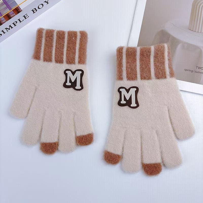 Five-finger Winter Boys' Korean Style Warm Split-fingered Student Outdoor Cycling Cold-proof Velvet Knitted Full-finger