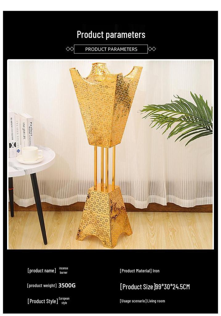 Luxury Golden Incense Burner: Gilded Square Charcoal Stand for Church and Home Use