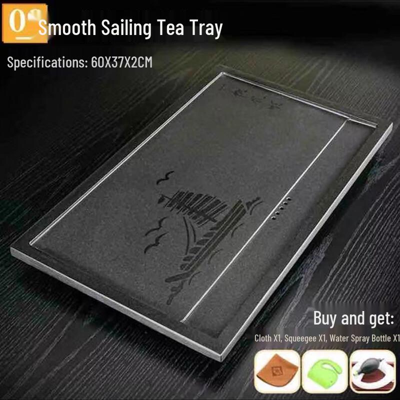 Black Gold Stone Tea Table & Tea Set with Electric Kettle