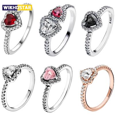 Heißer Verkauf Original 925 Sterlingsilber Ring Buntes Herz Zirkon 6 7 8 9 Größe Für Frauen Valentinstag Geburtstagsgeschenk DIY Schmuck