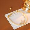 Elegant Double Layer Pearl Clover Bracelet Women Shell Inlay Copper Alloy Electroplated Korean Style Minimalist Jewelry
