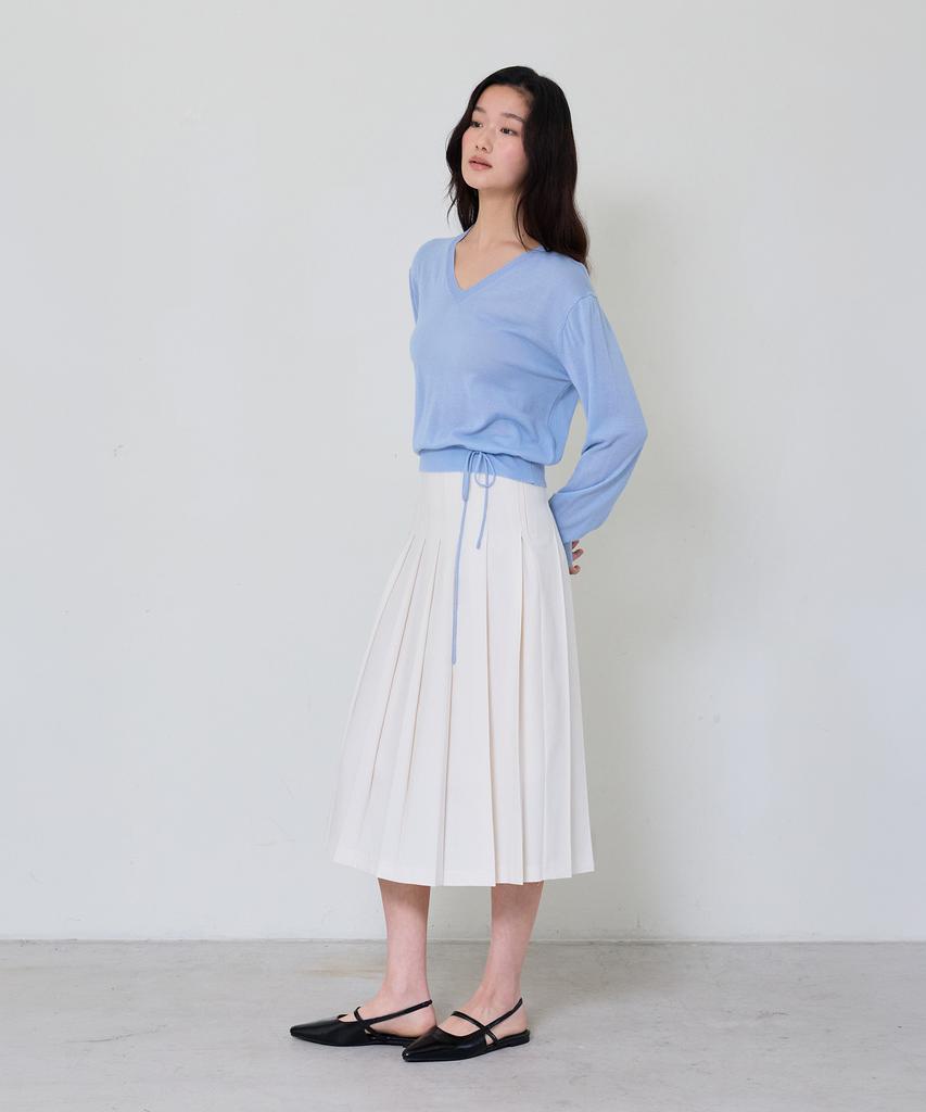 THEELO Strap Detail V-Neck Knit Top (Light Blue)