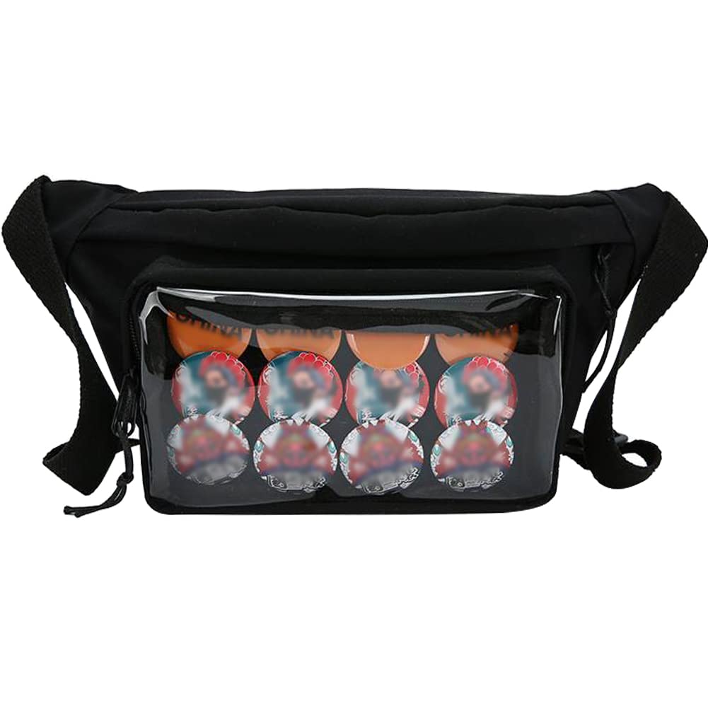 

[YUYAKESHI] Ita-bag Waist Pouch with Transparent Window, Display Bag, Small Item Storage, Shoulder Bag, Buckle for Badges, Adjustable Length (Black)