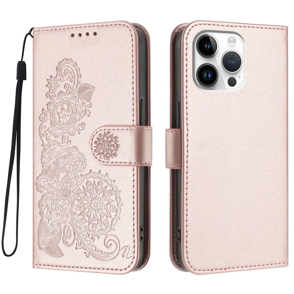 Für iPhone 16 Pro Max Handyhüllen Mandala Blume Leder Brieftasche Handyhülle mit Band