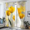 2 szt. Żółte zasłony z nadrukiem tulipanów, odpowiednie do dekoracji sypialni, salonu, kuchni, dekoracji domu, dekoracji okien