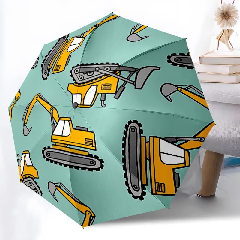 

1pc Excavator Pattern Automatic Folding Umbrella - 8-Rib Automatic Open/Close, Large Canopy Birthday Festival Gift yy251217128