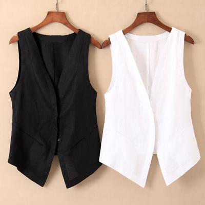 Women Vest Sleeveless Single-breasted Short Type Western Style Vintage Cardigan Pure Color Deep V Neck Casual