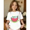 Europäische Größen Kinder Ein Sommerurlaub Wassermelone Strand bedrucktes T-Shirt, Rundhalsausschnitt kurze Ärmel, modisch und lässig, schwarz und weiß optional
