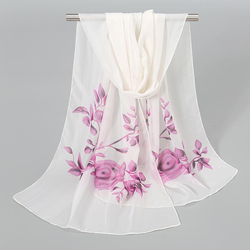 Spring Printed Chiffon Scarf Floral Printed Beach Shawl Lightweight Neck Scarf Summer Neck Sun Protection Scarf Shawl 150*50cm