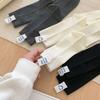 5 Pairs Spring Summer White Calf Socks Women's Tide Socks Slope Heel Smiley Fabric Label Stacked Socks Drawstring Mid Calf Socks