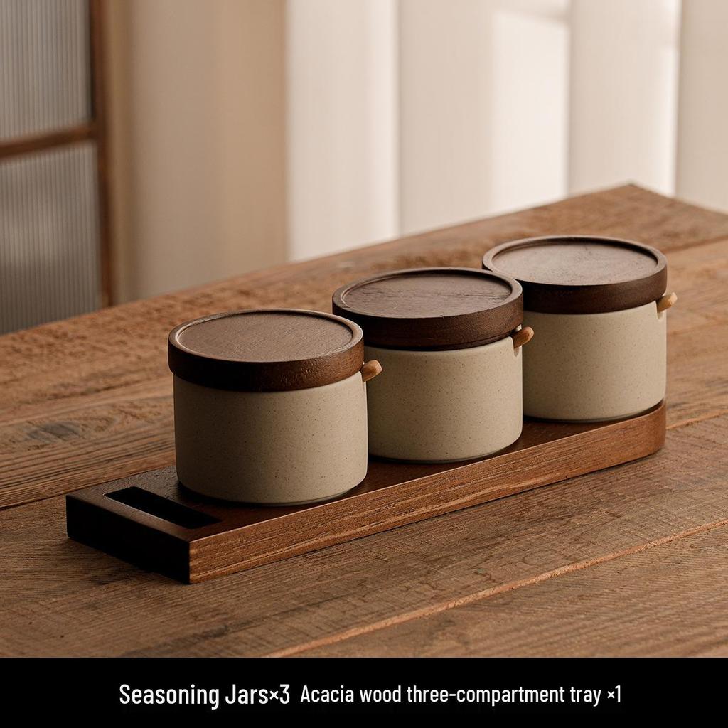 Japanese Ceramic Spice Jar Set: Kitchen Seasoning Box for MSG, Salt, and Chili.