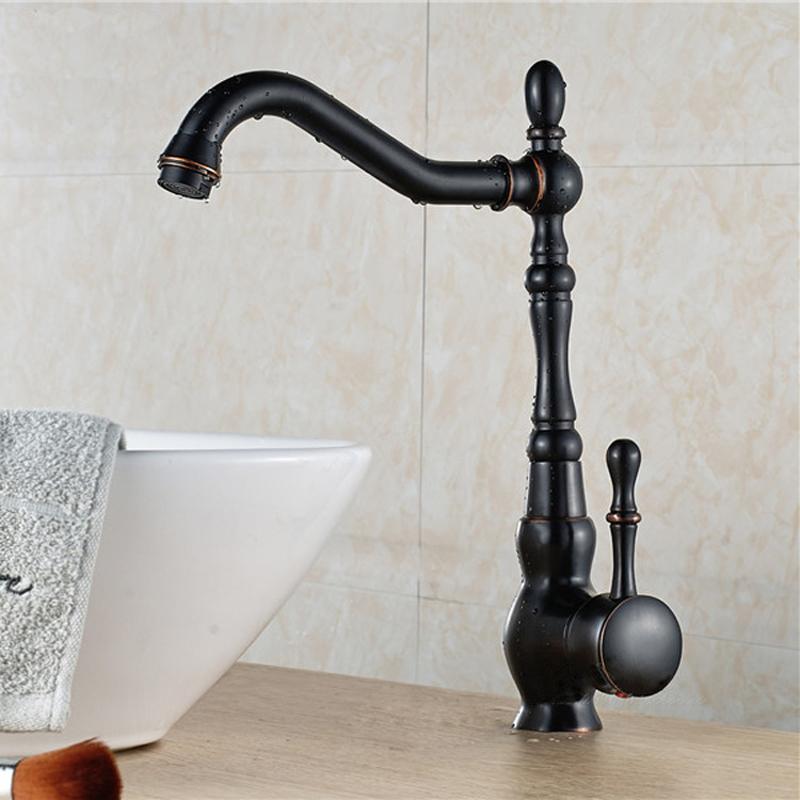 Black Brass Kitchen Faucet Single Handle Deck Mount Basin Sink Faucet 360 Rotate Mixers Taps Hot Cold Water Faucet